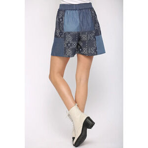 TH1172 LD GiGio Chambray and Print Mixed Elastic Waist Shorts Various Sizes